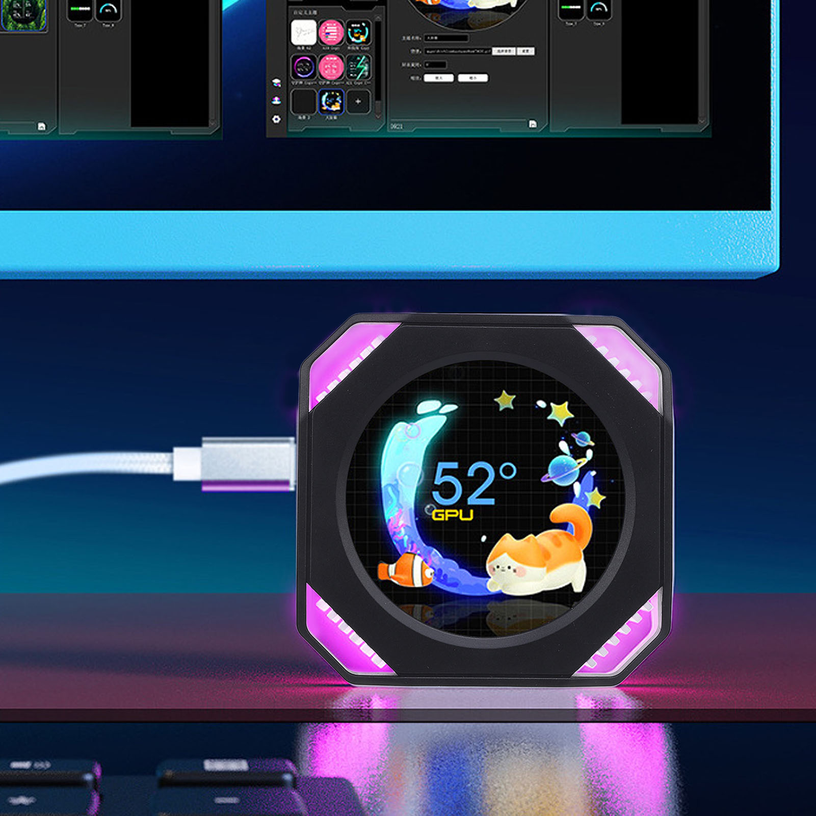 CPU Cooler Lcd Display RGB 2.1 Inch Computer Temperature Display for Gaming