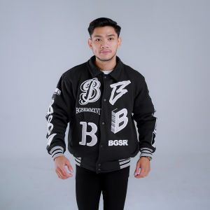 Jaket Bomber Varsity Pria Black Premium Baseball Cowok Full Bordir Full Cotton Premium BGSRMMXVI