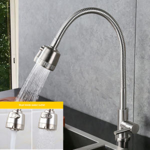 Kitchen Faucet 304 Stainless Steel 360° Flexible Faucet with Sprayer Single Cold Kitchen Washing Balcony Wash Tap