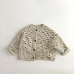 DGUKYM 2025 New Children Sweaters Pinenapple Striped Boys Carigans Single Breasted Girls Knitwear