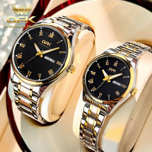 OPK resmi autentik jam tangan couple terbaru 2025 elegan simple bercahaya kalender dial tali jam baja tahan karat jam couple pasangan anti air