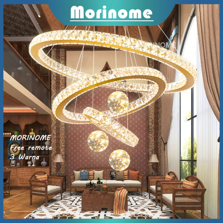 ⭐3 warna/remote⭐100 Watt K9 Crystal Lampu Gantung Ring 20+40+