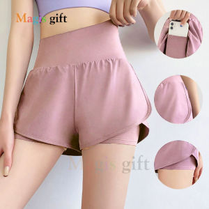 Pendek Celana 2 in 1 Olahraga Legging Wanita Pakaian High Waist Polos Bersepeda Yoga Running Sport Fitness