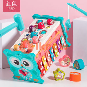 I know 8 in 1 Wooden Hammering Pounding Toys Music Fishing Game Xylophone Toy Pounding Bench Baby Sensory Developmental Toy Fine Motor Skill Preschool Toddler Activities Gift Montessori Educational Toys