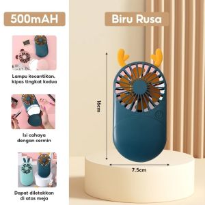 KP025 Kipas Cermin LED 3 In 1 Mini Fan Karakter Portabel Cermin Angin