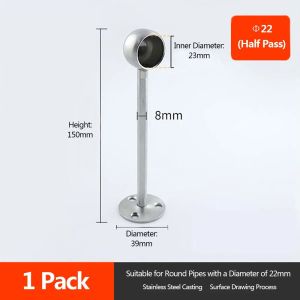 CHARMHOME 1Pcs เหล็กไร้สนิม ขายึดท่อ 19/22/25มม. ครึ่ง/ทุกรอบ หน้าแปลนรองรับรางตู้เสื้อผ้า ทนทานต่อการใช้งาน ที่วางหลอด สำหรับราวแขวนผ้าราวม่าน