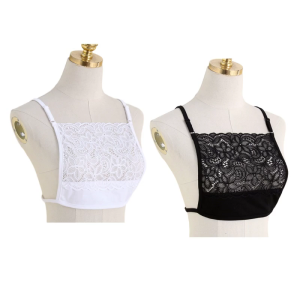 Spaghetti Straps Lace Mock Camisole Solid Color Wrapped Chest Overlay Modesty Panel Vest Cleavage Cover for Low Cut