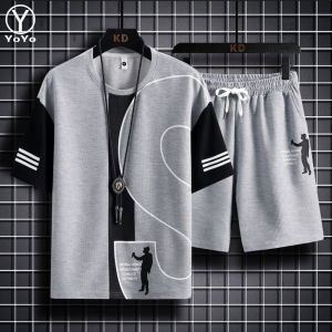 YOYO ชุดแฟชั่นชายเสื้อทีเชิร์ต (แขนสั้น + กางเกงขาสั้น) ชุดกีฬาและชุดพักผ่อน สไตค์ เกาหลี Clothing Man รุ่นW13