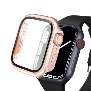 Ultra Style Tempered Glass PC Case for Apple Watch Series 11/10/9/8/7/6/SE 46mm 45mm 44mm 42mm 41mm 38mm - Hard Cover with Film - Silver with Orange Accents