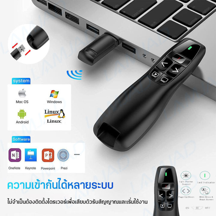 เลเซอร์พอยเตอร์ พรีเซนเตอร์ 2.4GHz Wireless Presenter USB Remote ...