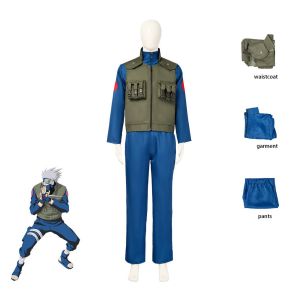 Anime Naruto Konoha Ninja Uniform Hatake Kakashi Cosplay Costume For Men Kakashi Mask and Glove Kunai set prop