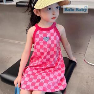 เดรสกระโปรงสายเดี่ยว พิมพ์ลายสก๊อต เดรสเด็ก 80-110cm