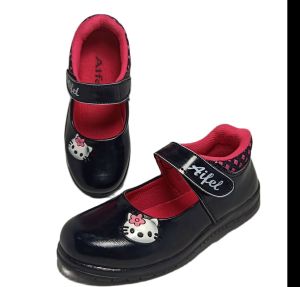 Sepatu Pantofel Sekolah Flat Shoes Hitam Anak Perempuan Korean 4 5 6 7 8 9 TK SD Hello Kitty