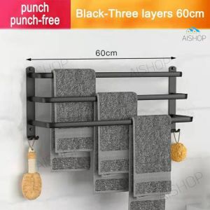 Towel Rack/Towel Hanger/towel holder/towel racks/Wall Hanging/Wall-mounted/black towel rack/with Hooks (SG Seller)