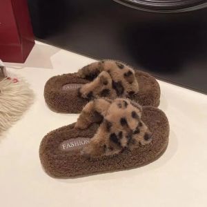 Free Shipping WomenS Plush Slippers 2026 New Style Fashionable And Versatile Autumn/Winter Niche Design Height-Increasing Cross-Strap Fashionable Cotton Slippers For Women