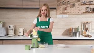 SUSTEAS Rotary Cheese Grater with Handle - Vegetable Shredder with 5 Well-designed Blades & Strong Suction BaseRound Mandoline Slicer & Food Chopper for Kitchenwith Blade Storage(Retro Green)