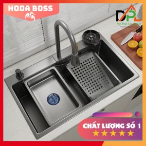 Chậu Rửa Bát 1 Hố Cao Cấp HODABOSS Hiển Thị Nhiệt Độ mạ vàng Chậu Rửa bát 1 Kèm Vòi Lọc Nước Thác Nước rổ