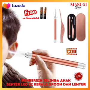 Pembersih Telinga Ear Spoon Anak Bayi Korek Kuping Menggunakan Senter LED Besi Anti Karat