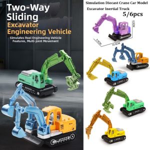 LUZMAR 5/6pcs Hợp Mô hình xe cần cẩu đúc loại mô phỏng Quà tặng cho cậu bé thích trượt ván Mini Đồ chơi xe công trình 2 Kiểu Dáng Xe tải quán tính máy xúc Trẻ em bé trai