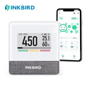 INKBIRD IAM-T1 Smart Indoor Air Quality Monitor Portable CO2 Detector and Alert with Bluetooth App Monitor Temperature Relative Humidity and Air Pressure with Electronic Ink Display and 4 Years Battery Life