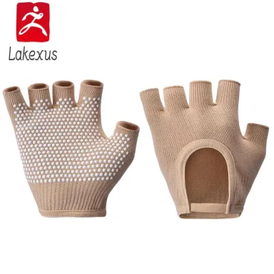 Lakexus 1Pair Womens Half-Finger Bare Back Yoga Gloves Non-Slip Breathable Fitness Cycling Pilates Cotton Gloves