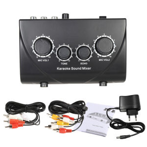 Karaoke Sound Mixer Professional Audio System Portable Sound Mixer EU/US Plug Karaoke Dual Mic Inputs Audio Sound Mixer
