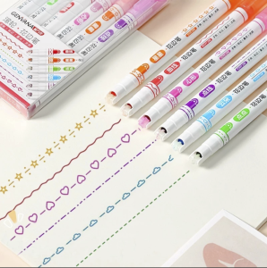 Set 6 Bút Dạ Con Lăn Bút Đánh Dấu Họa Tiết Nhiều Màu Sắc Dùng Trang Trí Sổ Tay