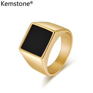 Kemstone Geometric Seal Stainless Steel Ring Mens Square Rings Jewelry
