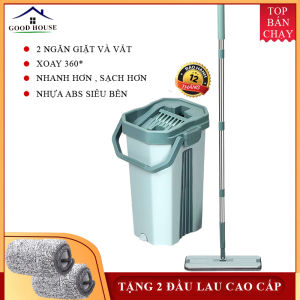 Chổi lau nhà-  Bộ cây lau nha thông minh xoay 360 tự vắt thông minh 2 ngăn giặt và vắt riêng biệt tiện dụng lau sạch hiệu quả hơn - Cây lau nhà đa năng thông minh