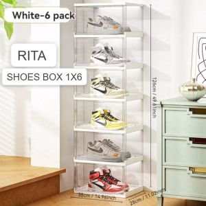 RAK SEPATU｜KOTAK SEPATU LIPAT DAPAT DITUMPUK STORAGE BOX SEPATU MULTIFUNGSI 6 SUSUN LEMARI SEPATU TAHAN DEBU - SILVIA/RITA 6 LAYER SHOEBOX