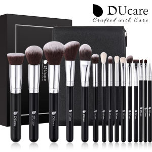 DUcare ชุดแปรงแต่งหน้า15ชิ้น/เซ็ตพร้อมกระเป๋าคอนซีลเลอร์แปรงคาบุกิลงรองพื้นปัดหน้ากลมกลืนอายลานเนอร์แชโดว์ชุดแปรงอุปกรณ์แปรงสำหรับแต่งหน้าสีดำ【โพสต์ภายใน24ชั่วโมงและบริการรับประกัน90วัน】
