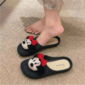 [Free Shipping] Cartoon Cute Closed-Toe Half Slippers for Women 2026 Summer New Style Imitation Woven Hollow Fashion Half Slippers