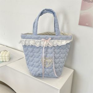 XUNXUAN Sweet Bowknot Handbag Large Capacity Korean Style Fresh Lace Lunch Bag Fashion Lightweight Bucket Bag Student