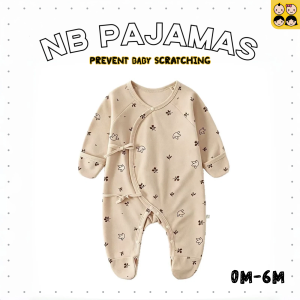 0m-6m Anti-Scratching 100% Cotton Newborn Pajamas Adjustable Tie & Foldover Hands Feet Covered for Newborn Infant Baby Sleepsuit Romper Jumpsuit