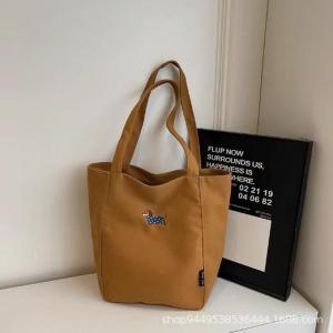 Belfoyer กระเป๋าผ้าใบพิมพ์เรียบง่ายกระเป๋าถือความจุขนาดใหญ่สำหรับสุภาพสตรีกระเป๋าลำลอง Tote