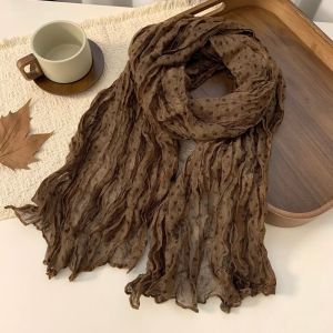 CHUAN Họa tiết hoa Khăn lụa cotton Viền ren Nếp nhăn Khăn choàng xếp ly Thanh lịch Mặc đa năng Khăn quàng cổ xoắn Phụ nữ