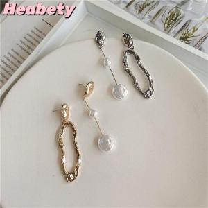 Heabety Geometric Pearl Earrings Asymmetrical Earrings Personality Irregular Fashion Baroque Style Earrings