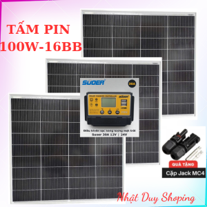Tấm pin năng lượng mặt trời Mono 100W 16BB Tặng sạc 30A +Jack mc4 - KT 765*720*30mm