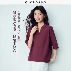 GIORDANO Women Polo Shirts Cooling Sun Protection Polo Shirts Notch Neck Short Sleeve Fashionable Casual Polo Shirts 13316222