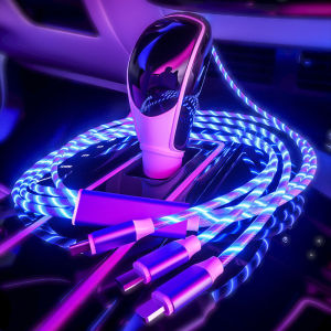 3 IN 1 Car RGB Flowing Light Charging Cable Lightning Type-C Micro USB Universal Charger COD