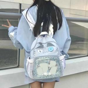 Cute Cat Backpack Women Nylon Japanese Style Casual Fashion Transparent Ita Bag Large Capacity Female Aesthetic Backpacks bolsa H260729