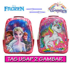 Tas ransel usap Sequin 2 gambar karakter LOL UNICORN HELLO KITTY PONY FROZEN / Tas Ransel Usap Sequin Anak sekolah SD Karakter