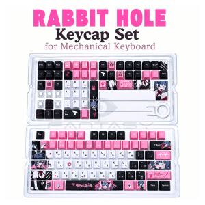 FANTASY T MALL High Quality Cute Hatsune Miku Rabbit Hole PBT Keycap Set 129 Keys OEM Profile Custom Mechanical Keyboard Anime Keycaps