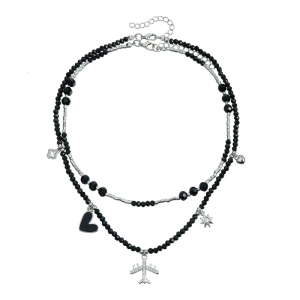 Fashoinable Gothic Plane Pendant Necklace Featuring Black Beaded Charm and Crystals Cubic Zirconia for Stylish Women