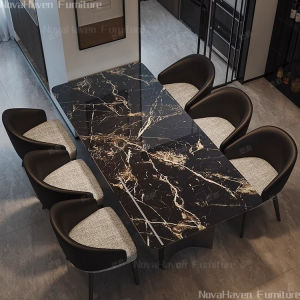 Marble Dining Table super crystal stone rectangular home dining table and chair set stainless steel base