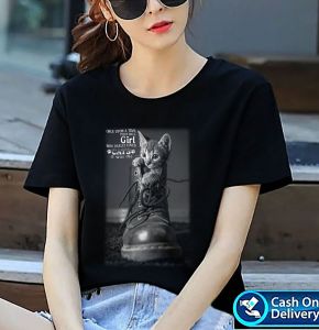 ONE7 FASHION  | CATS GIRL  / Kaos distro wanita / Atasan wanita / Kaos viral / Kaos distro wanita keren lengan pendek/ T-Shirt wanita Kasual / Kaos cewek termurah /  baju kaos cewek hitam/ kaos Oblong hitam wanita dewasa/ Baju Oblong wanita keren