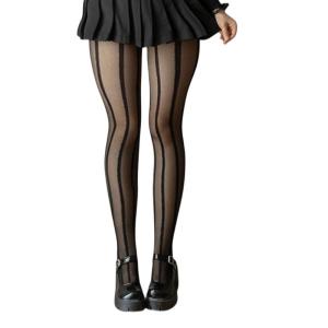 Của phụ nữ có sọc hình học Patterned mỏng Sheer lụa vớ kích thước lớn xuyên thấu quần vớ đen xà cạp vớ