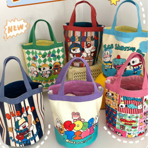 Mettle Vault Canvas bucket bag cute graffiti childlike illustration portable bucket storage bag lunch bag work small bag