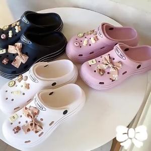 Thick-Soled Perforated Shoes For Women Summer Nurse Height-Increasing Non-Slip Sweet Closed-Toe Sandals For Women Trendy For Outdoor Wear