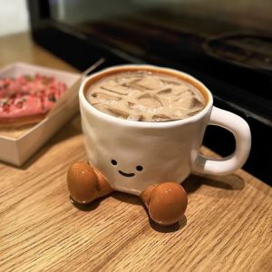 SG in Stock Creative Ceramic High-Appearance Mug Coffee Cup Foot Ceramic Cup Underglaze Cute Niche Cup Cartoon Water